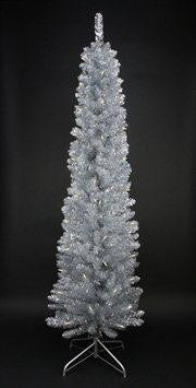 6' x 20" Pre-Lit Silver Tinsel Artificial Christmas Tree- Clear Lights