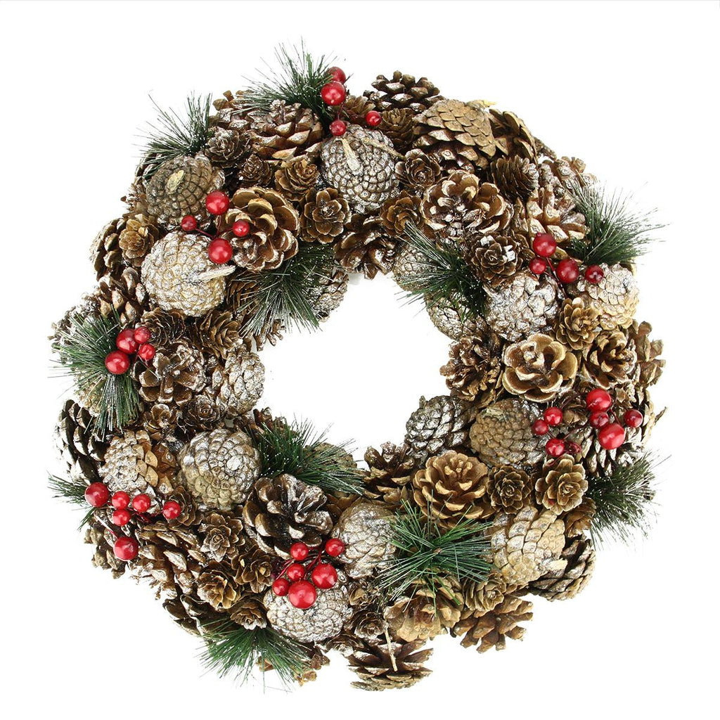 13.5" Natural Glitter Pine Cone and Berries Artificial Christmas Wreath - Unlit