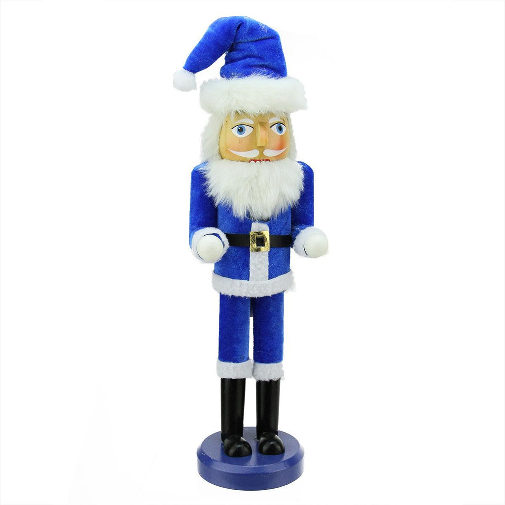 14" Decorative Blue and White Hanukkah Santa Wooden Holiday Nutcracker