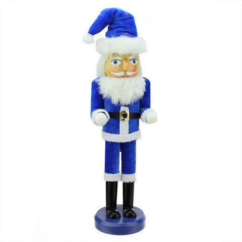 14" Decorative Blue and White Hanukkah Santa Wooden Holiday Nutcracker