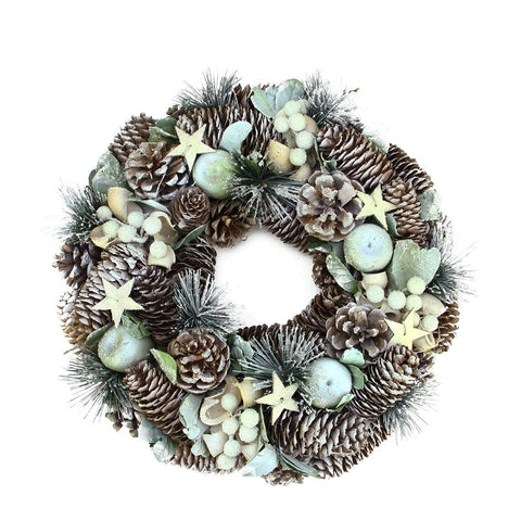 13" Frosted Pine Cone, Apples and Bay Leaves Artificial Christmas Wreath - Unlit