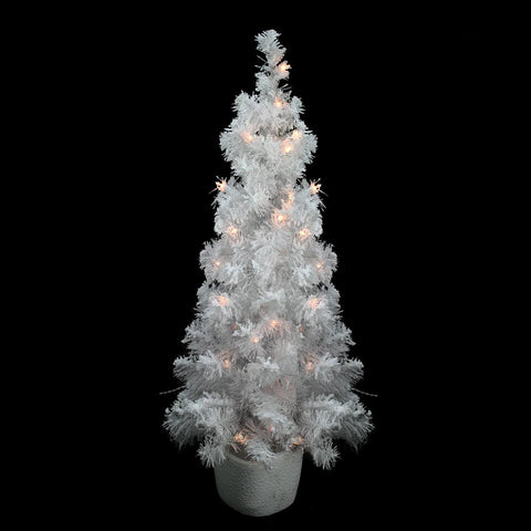 3.5' x 18'' Pre-Lit Potted Flocked White Tinsel Artificial Christmas Tree - Clear Lights