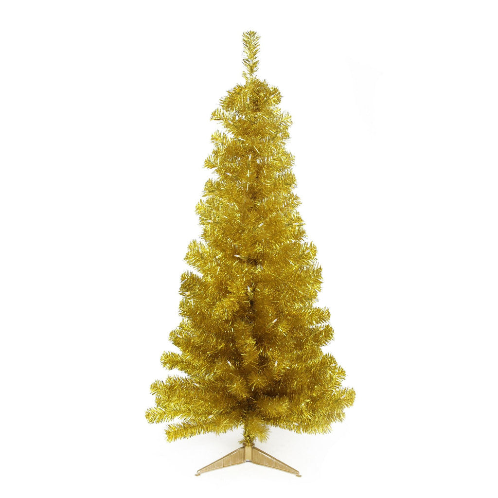 4' x 29" Pre-Lit Slim Gold Artificial Tinsel Christmas Tree- Clear Lights