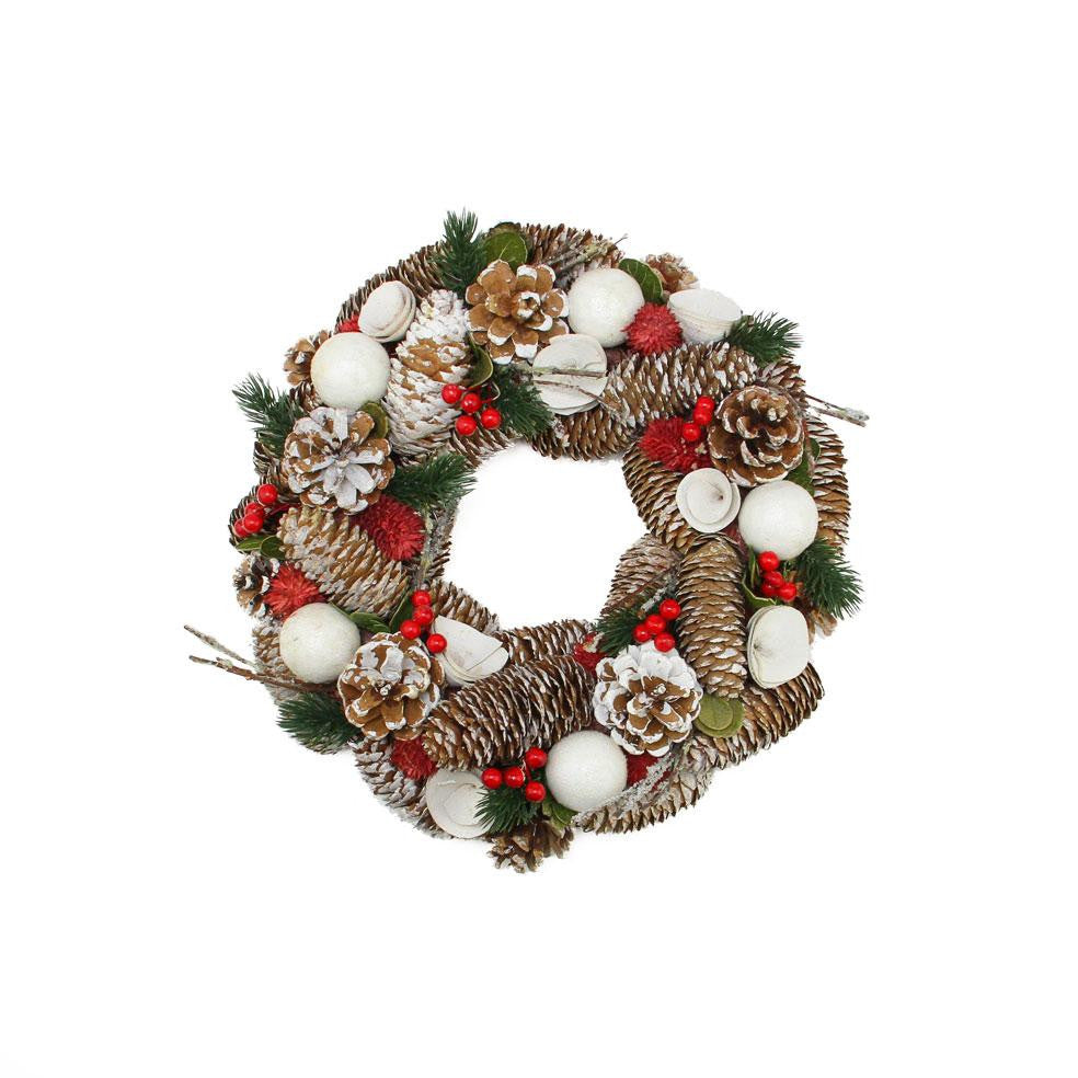 13.5" Frosted Pine Cone, Twigs and Berries Artificial Christmas Wreath - Unlit