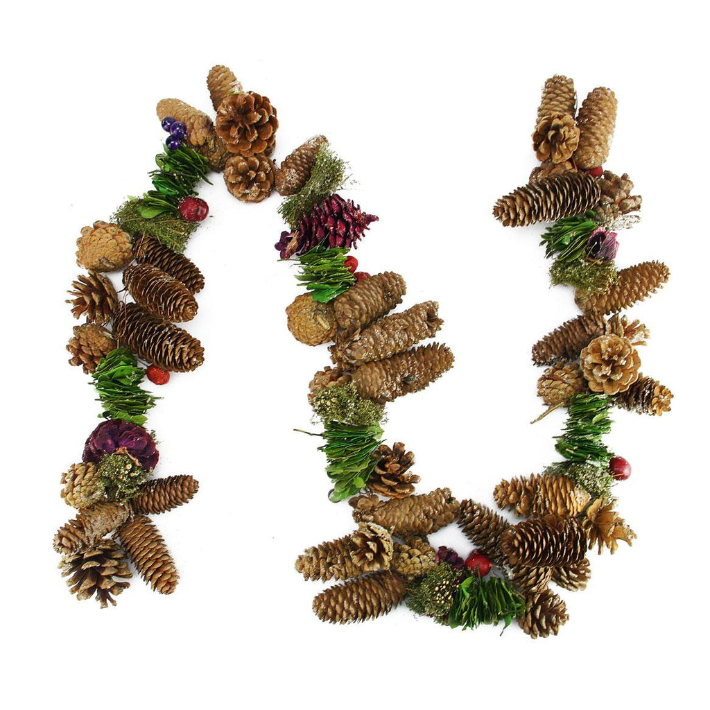 5' Brown and Purple Pine Cone, Twig and Berry Artificial Christmas Garland - Unlit