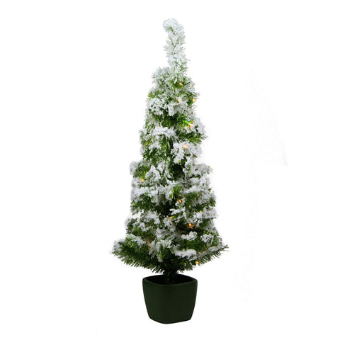 3.5' x 18'' Pre-Lit Potted Flocked Green Artificial Christmas Tree - Clear Lights