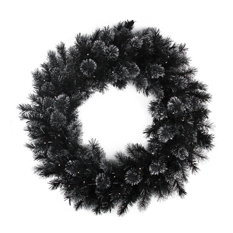 36" Battery Operated Black Bristle Artificial Christmas Wreath - Warm White LED Lights