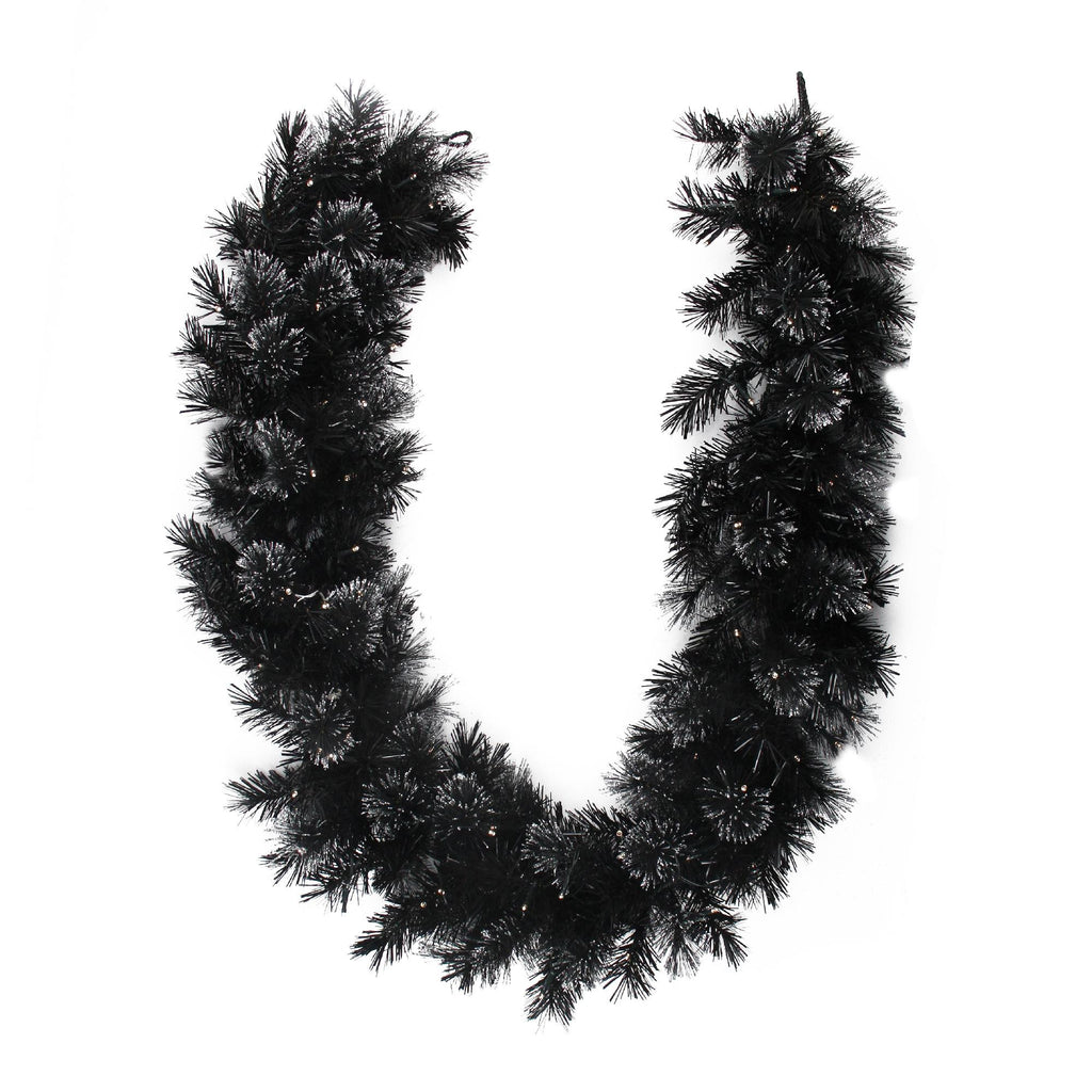 6' x 9" Battery Operated Black Bristle Artificial Christmas Garland - Warm White LED Lights