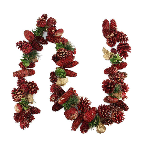 5' Decorative Gold Glittered Red Pine Cone Artificial Christmas Garland - Unlit