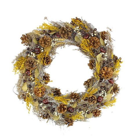 20" Natural and Yellow Pine Cone and Wheat Artificial Christmas Wreath - Unlit