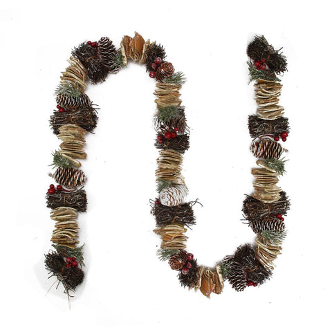 5' Frosted Pine Cone, Natural Twig and Birch Wood Artificial Christmas Garland - Unlit