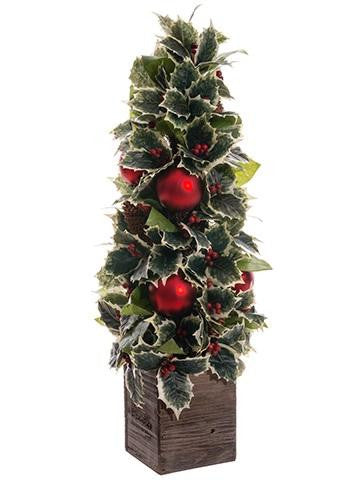 25.5" Decorative Holly, Pine Cone and Ornament Artificial Christmas Topiary Plant