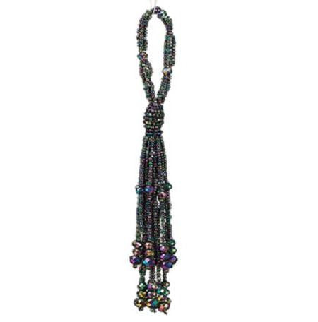 7" Regal Peacock Green, Purple and Gold Beaded Ball with Tassels Christmas Ornament