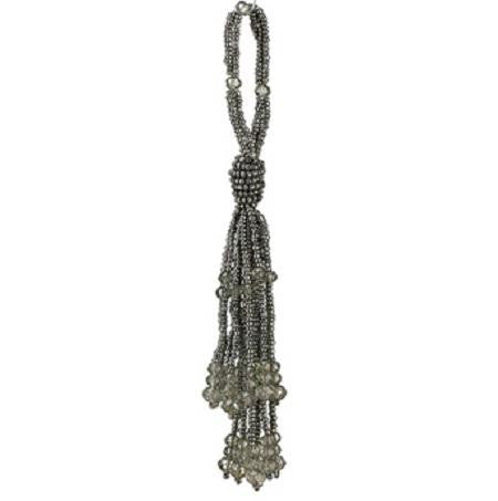 6.5" Winter Light White and Silver Beaded Ball with Tassels Christmas Ornament