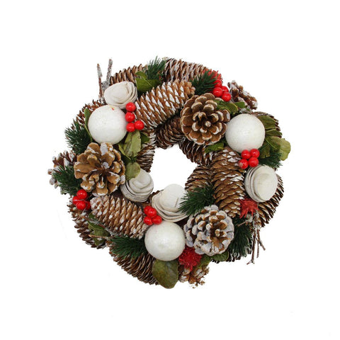 10" Frosted Pine Cone, Twigs and Berries Artificial Christmas Wreath - Unlit