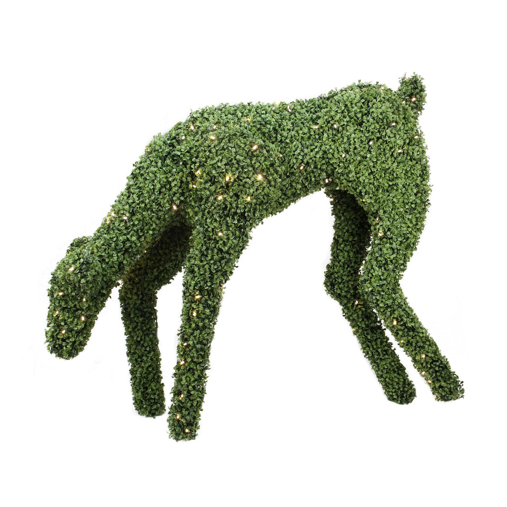 42" Pre-Lit Boxwood Feeding Reindeer Outdoor Christmas Decoration - Warm White LED Lights