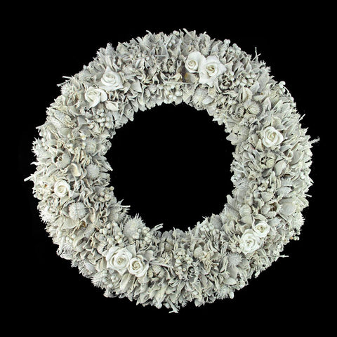 19" White Glitter Rose and Walnut Shell Artificial Christmas Wreath - Unlit