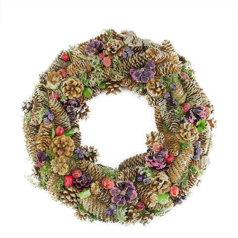 20" Sugared Purple and Red Pine Cone and Berries Artificial Christmas Wreath - Unlit