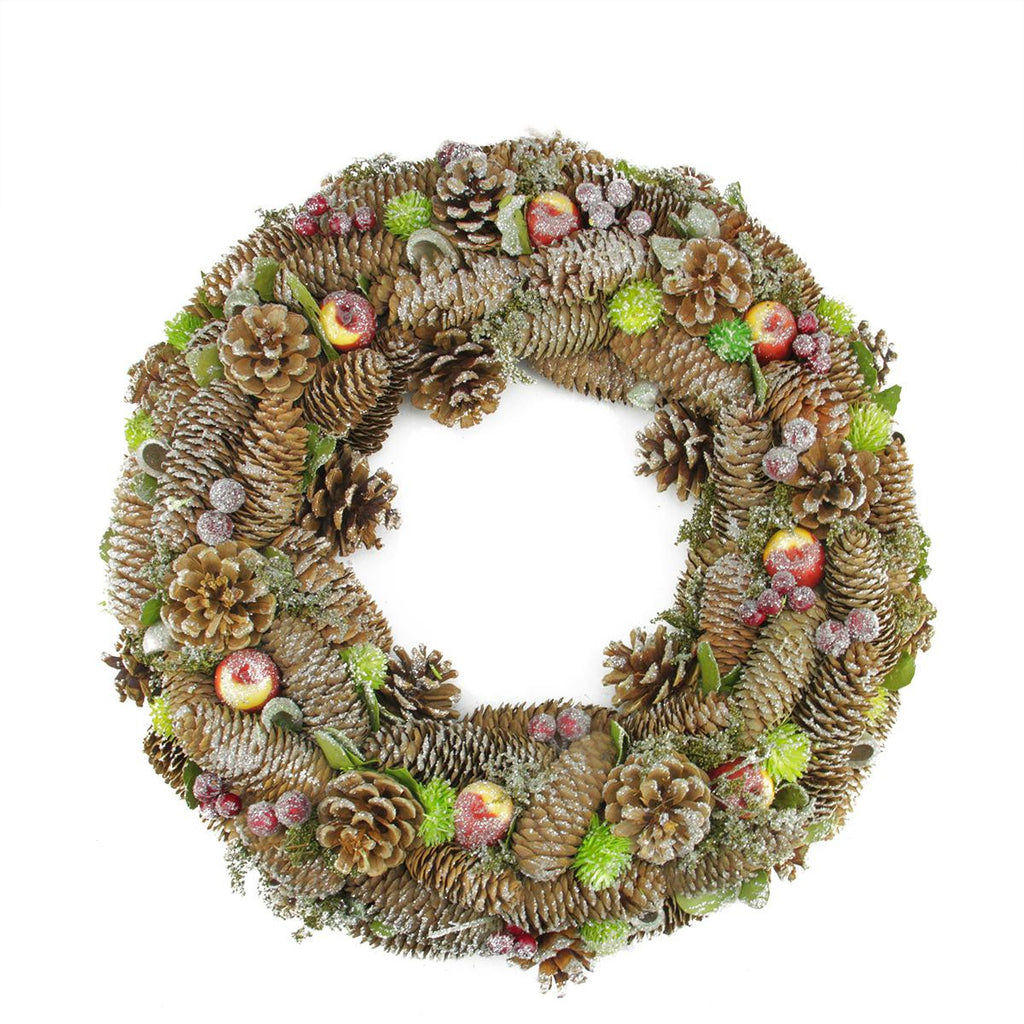 19.5" Natural Pine Cone and Fruit Glitter Artificial Christmas Wreath - Unlit