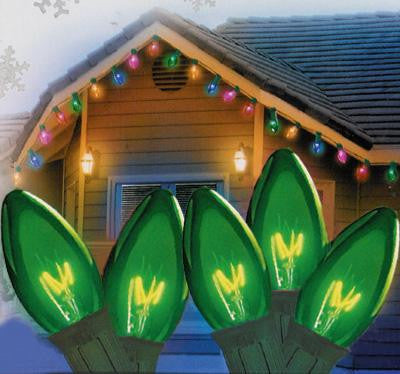 Set of 25 Transparent Green C9 Christmas Lights 12" Spacing - Green Wire