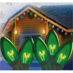 Set of 25 Transparent Green C7 Christmas Lights 12" Spacing - Green Wire