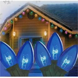 Set of 25 Transparent Blue C7 Christmas Lights 12" Spacing - Green Wire