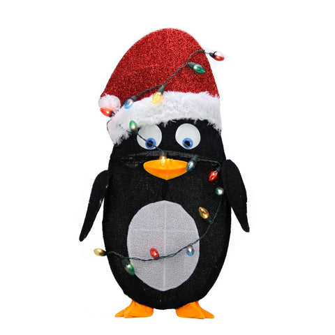 32" Pre-Lit Candy Cane Lane 2D Penguin Christmas Yard Art Decoration - Clear Lights