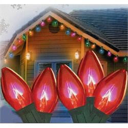 Set of 25 Transparent Red C7 Christmas Lights 12" Spacing - Green Wire