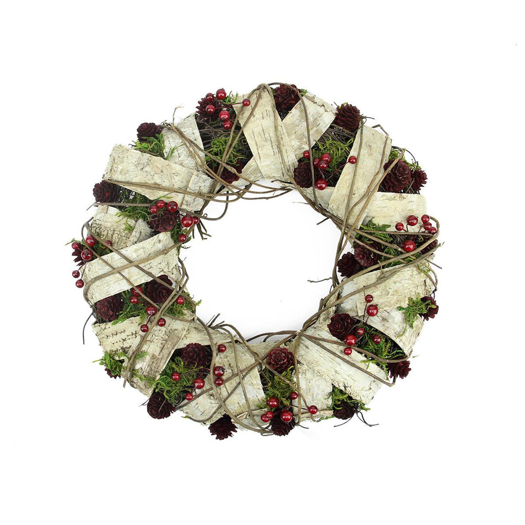 19" Natural Twig and Birch Wood Pine Cone Artificial Christmas Wreath - Unlit