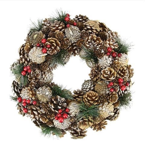 19" Natural Glitter Pine Cone and Berries Artificial Christmas Wreath - Unlit