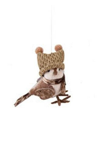 5.25" Decorative Cozy Brown Bird with Winter Hat Christmas Ornament