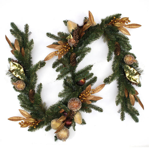 6' x 10" Pre-Decorated Bronze and Green Iced Pomegranate & Pear Artificial Christmas Garland - Unlit