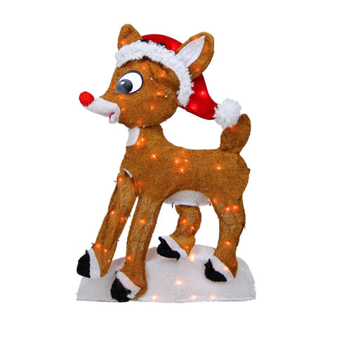 24" Pre-Lit 2-D Rudolph the Red-Nosed Reindeer Christmas Yard Art Decoration - Clear Lights