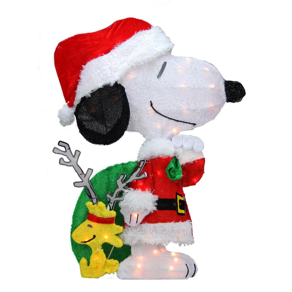 28" Pre-Lit 2-D Peanuts Snoopy with Santa's Toy Bag Christmas Yard Art Decoration - Clear Lights