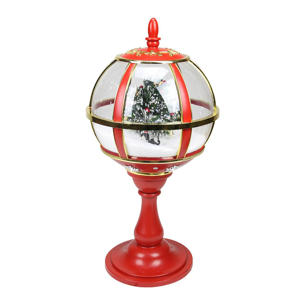 23.5" Lighted Red and Gold Musical Snowing Christmas Tree Holiday Table Top Street Lamp