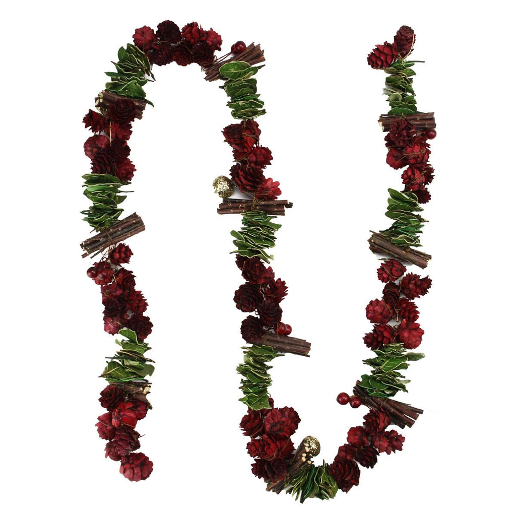 5' Decorative Red Pine Cone, Twig and Glittered Ornament Artificial Christmas Garland - Unlit