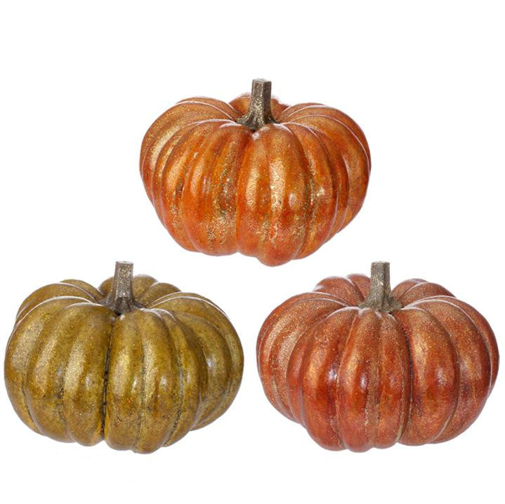 10.5" Autumn Harvest Orange Glitter Pumpkin Thanksgiving Fall Decoration