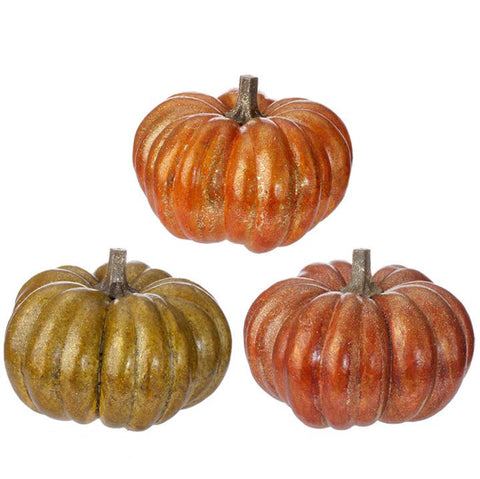 10.5" Autumn Harvest Dark Orange Glitter Pumpkin Thanksgiving Fall Decoration