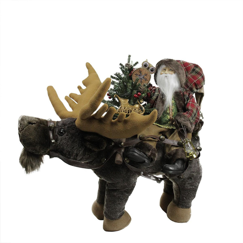 30" Country Rustic Santa Claus sitting on Moose Decorative Christmas Figure