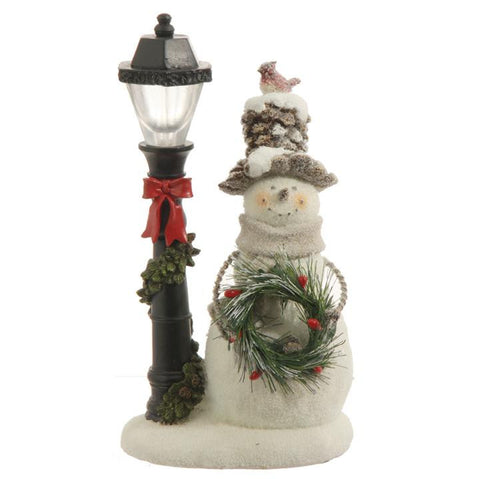 11" Lighted Snowman Lamp Post Decorative Table Top Christmas Decoration