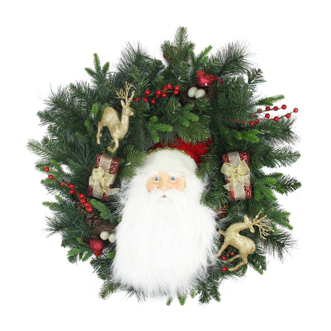 24" Pre-Lit Battery Operated Musical Santa Artificial Christmas Wreath - Warm Clear LED Lights