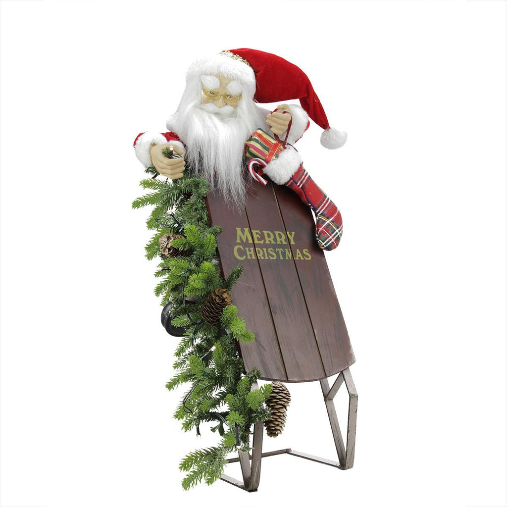 26" Battery Operated Lighted Musical Santa Claus with Sleigh Christmas Decoration