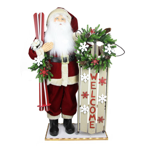 40" Battery Operated Lighted Santa with Welcome Sled and Skis Decorative Christmas Figure