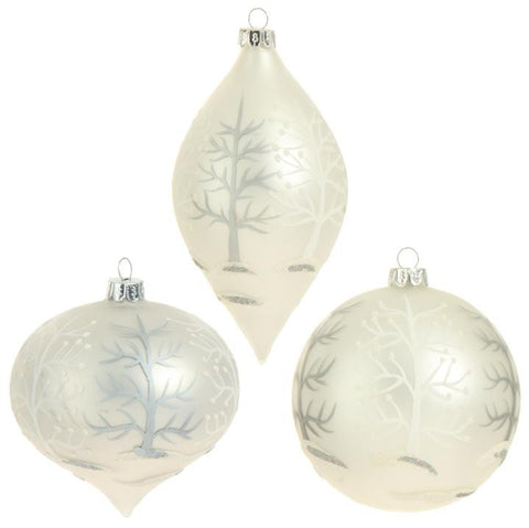 4" Winter Light Silver and Pearl White Tree Glass Ball Christmas Ornament