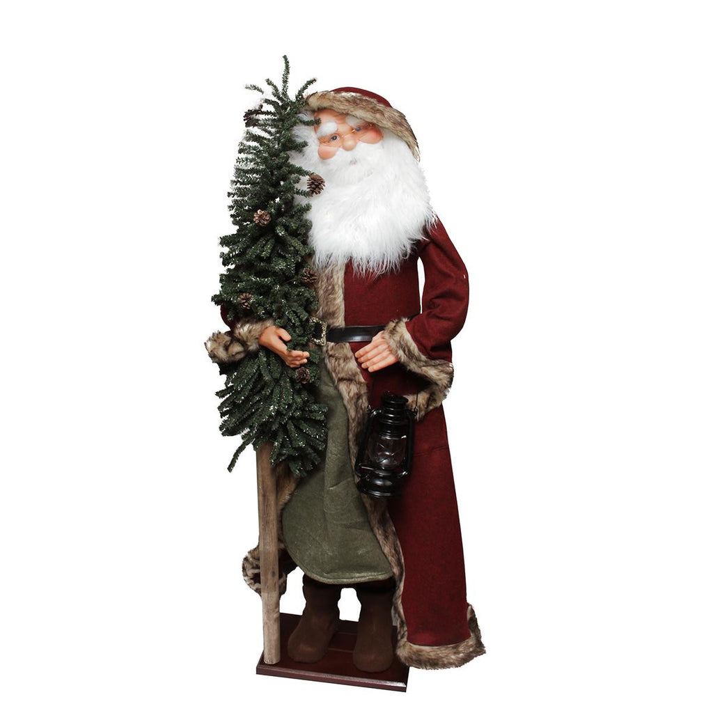 5' Life-Size Decorative Santa Claus Christmas Figure with Lantern and Alpine Tree