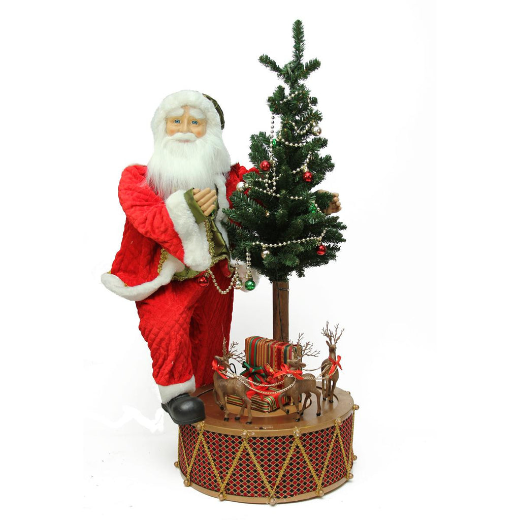 40" Santa with Musical Rotating Drum and Lighted Alpine Tree Decorative Christmas Figure