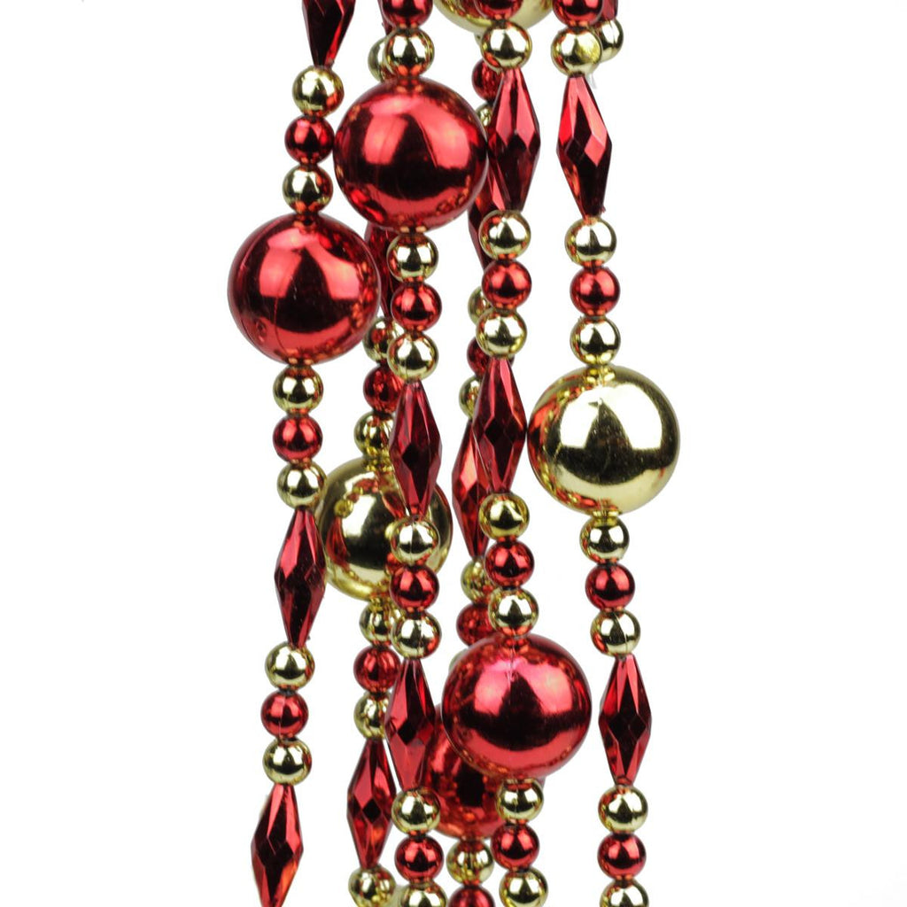 8' Decorative Shatterproof Shiny Crimson and Gold Beaded Christmas Ball Garland