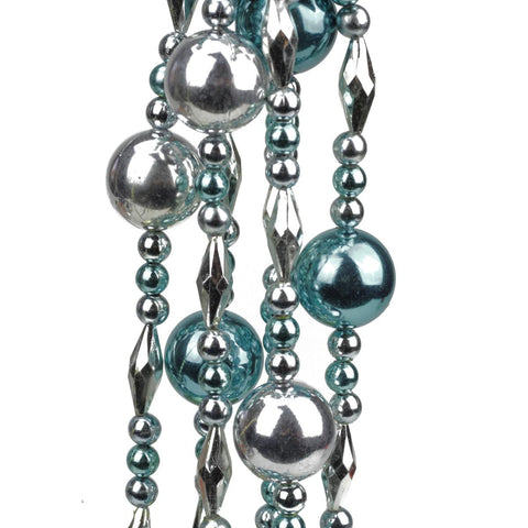 8' Decorative Shatterproof Shiny Teal and Silver Beaded Christmas Ball Garland