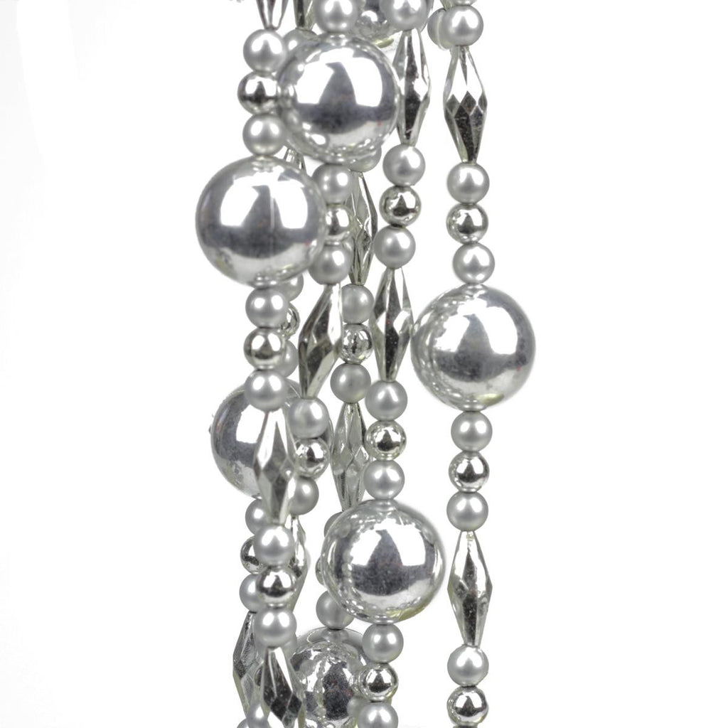 8' Decorative Shatterproof Shiny and Matte Silver Beaded Christmas Ball Garland