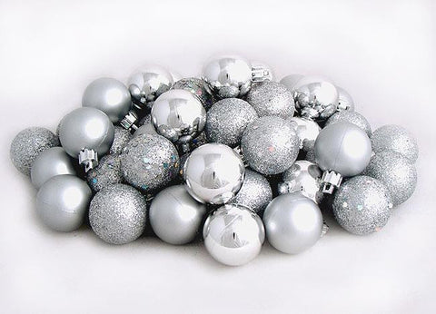 60ct Silver Splendor Shatterproof 4-Finish Christmas Ball Ornaments 2.5" (60mm)